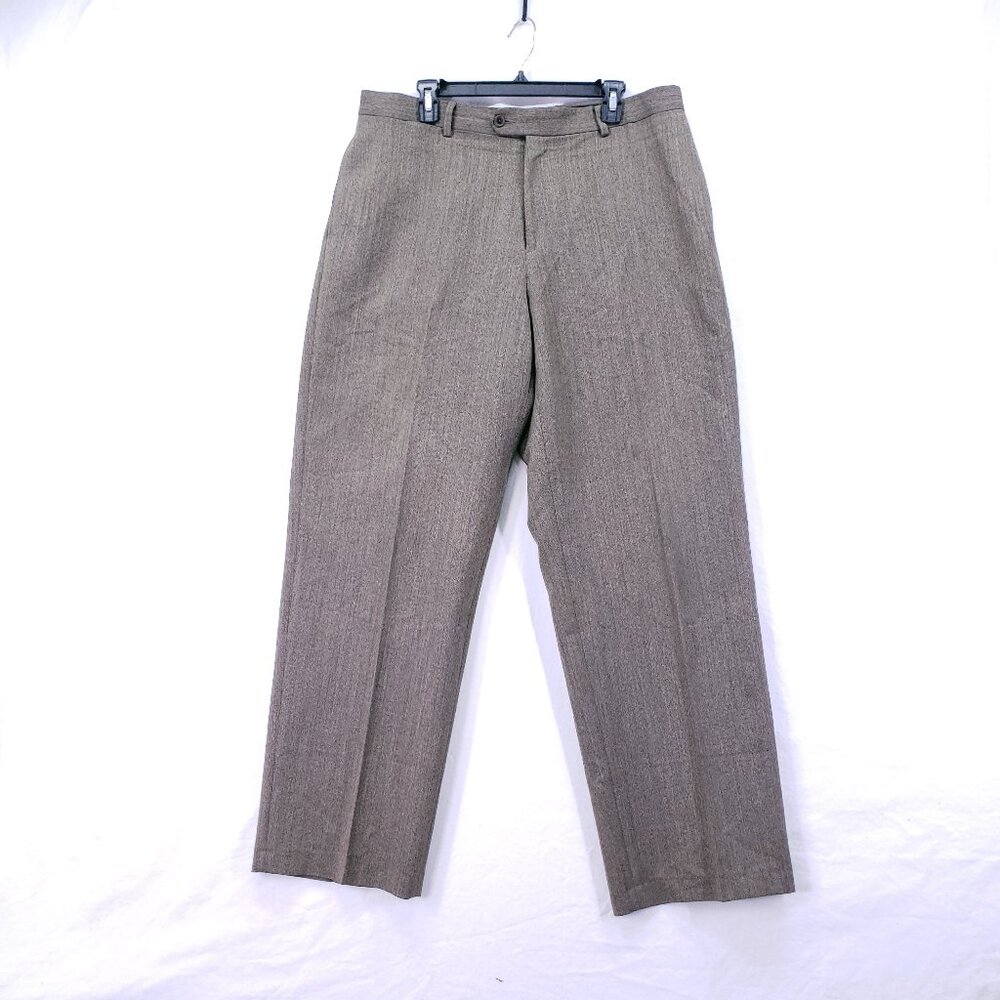 Structure Men's 38x32 Brown Herringbone Wool Blend Lined Dress Pants Trousers